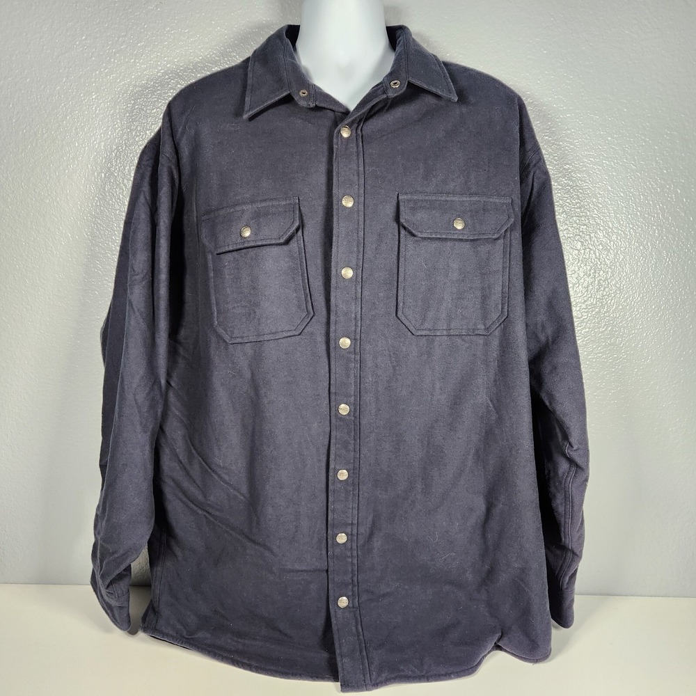 LL Bean Blue Canvas Snap Up Shirt Men XL TALL Chore Quilted Lined Jacket 270133